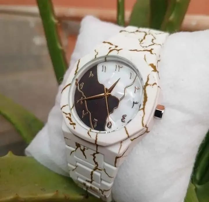 White Marble Arabic Aura Watch - Luxury Black & White Dial