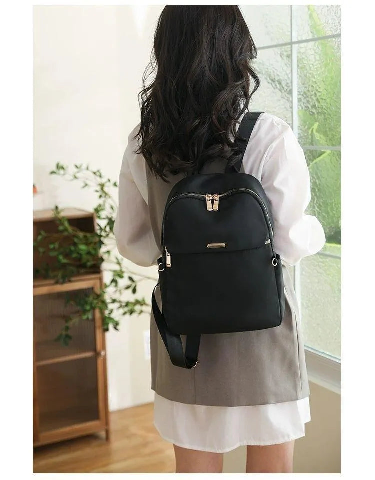 Elegant Black Multi-Pocket Backpack for Women & Girls